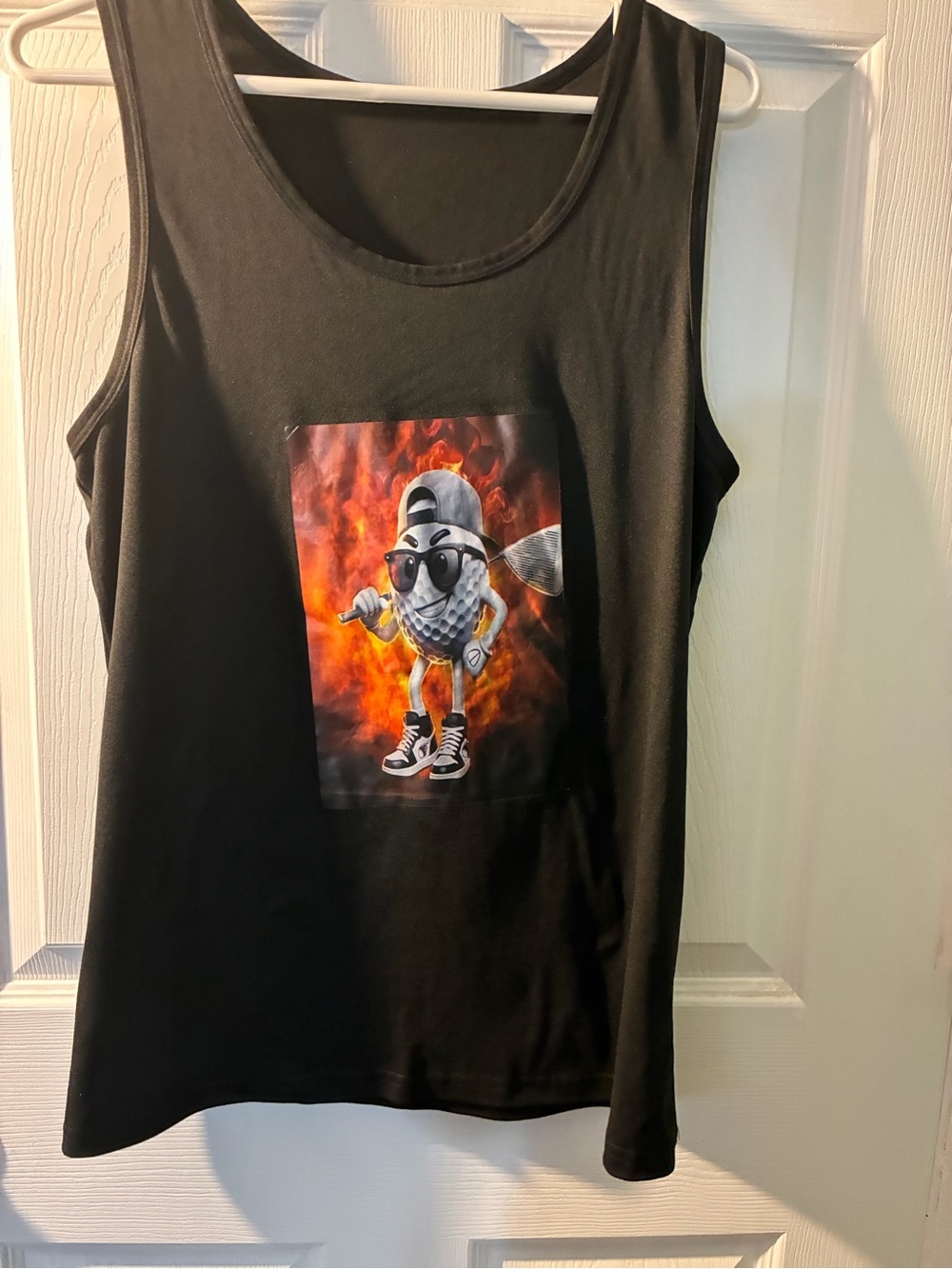 Women’s Black Graphic Tank Top with Golf Ball Character
